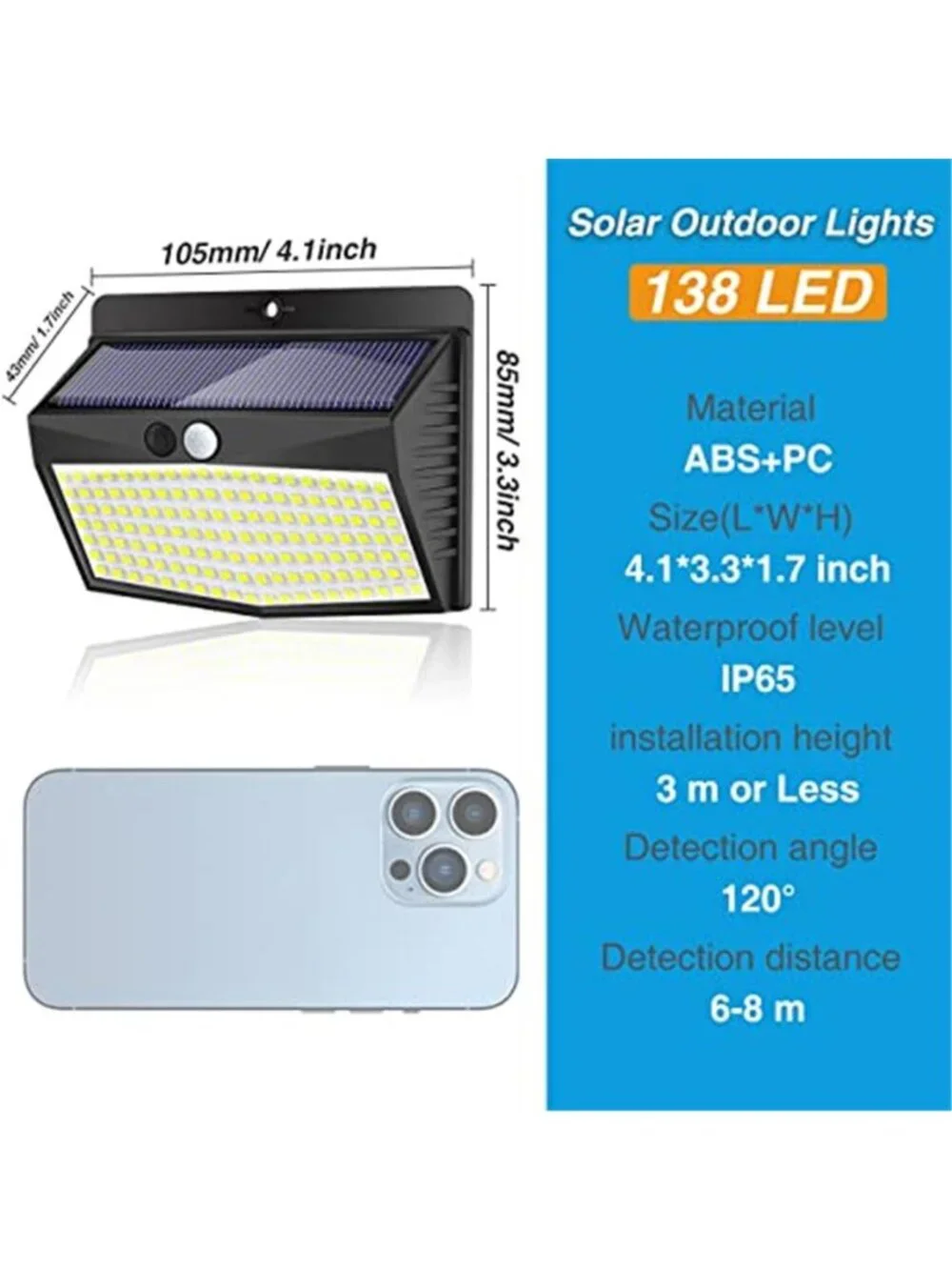 Solar Outdoor Lights Motion Sensor 138 LED Waterproof Security Wall Lights Black